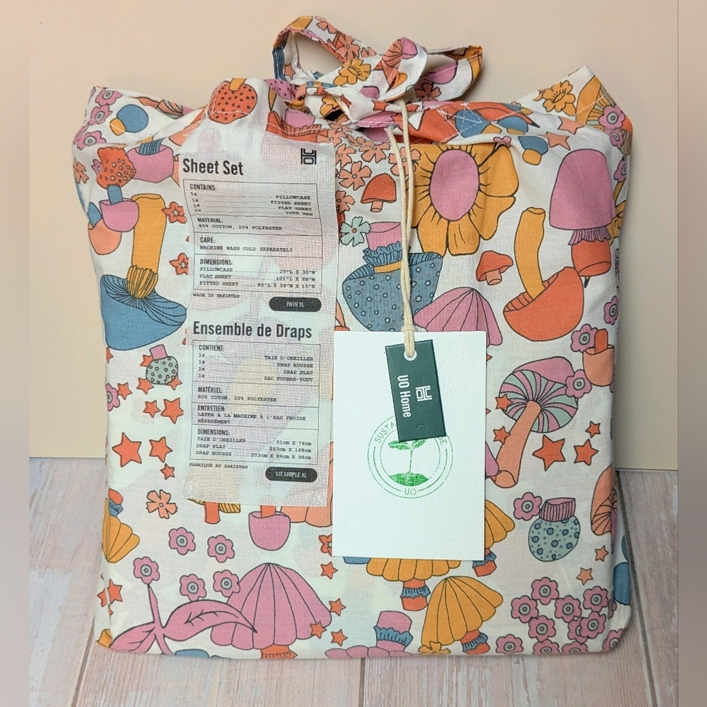 UO Home Mushroom Floral Retro Sheet Set Twin XL